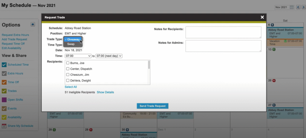 Aladtec Employee Experience Shift Trade
