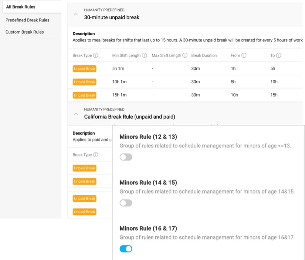 Humanity Schedule Compliance