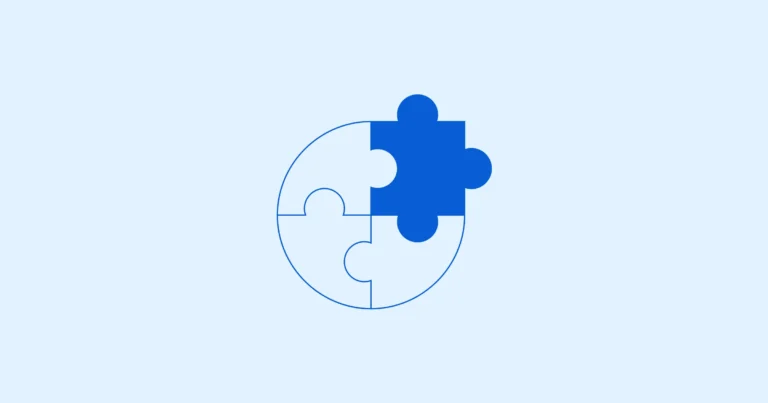 A quadrant of puzzle piece images in blue, on a blue background, demonstrating the interlinking of Humanity Scheduling and TimeClock Plus as an integration