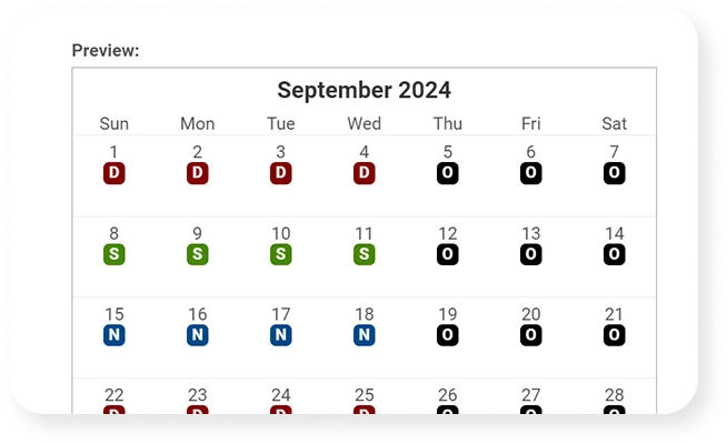 screenshot of the 4-3 rotation shift schedule