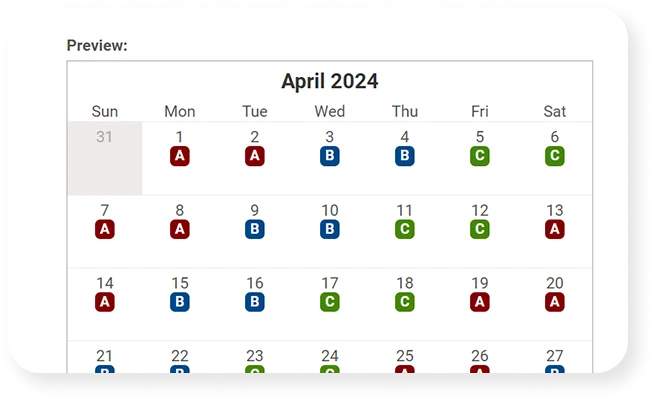 screenshot of the 48-96 rotation shift schedule