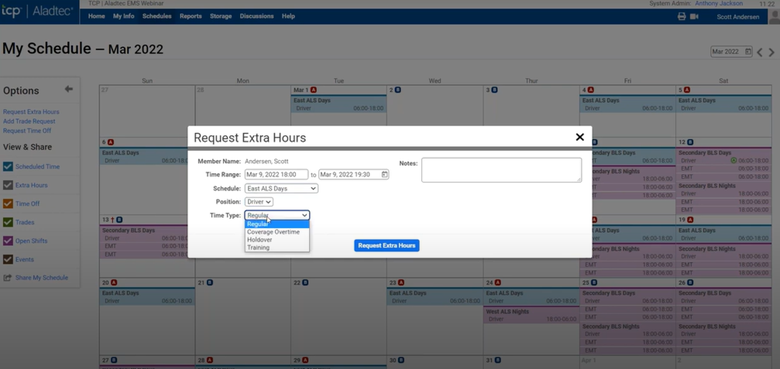 Aladtec Labor costs and budgeting Extra hours