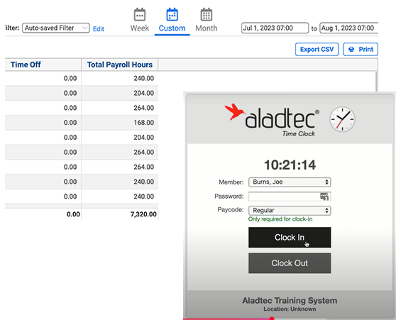 Aladtec payroll and clock