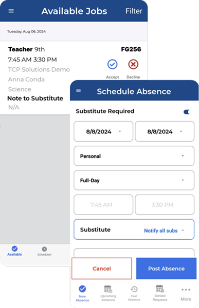 InstaSub Absence request mobile app