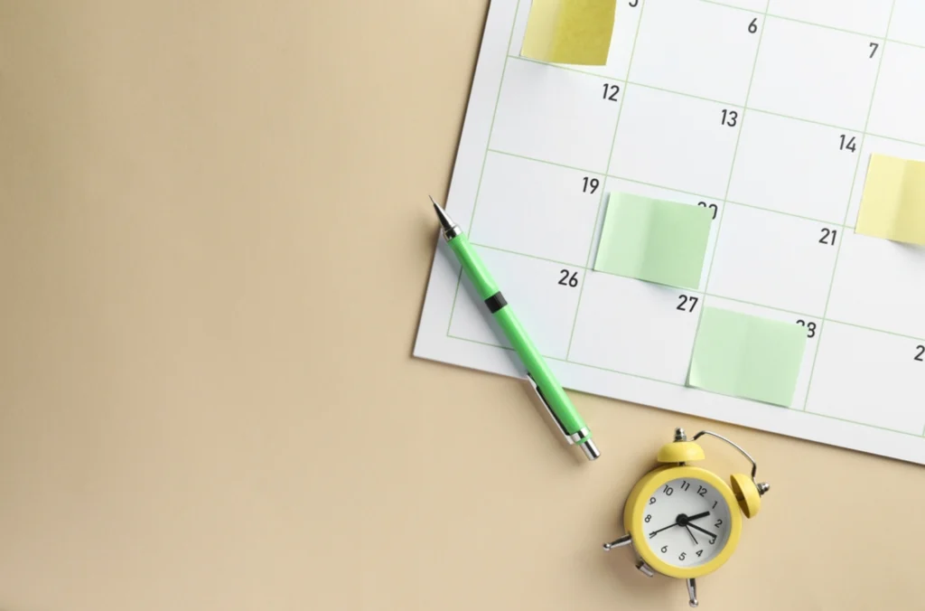 Calendar with marked slots to represent paid holidays and leave days