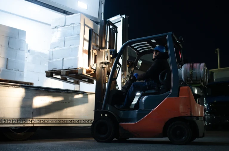 Visual representation of 2-2-3 schedule in a manufacturing facility with a forklift moving freight, signifying the schedule worked for labor fulfillment
