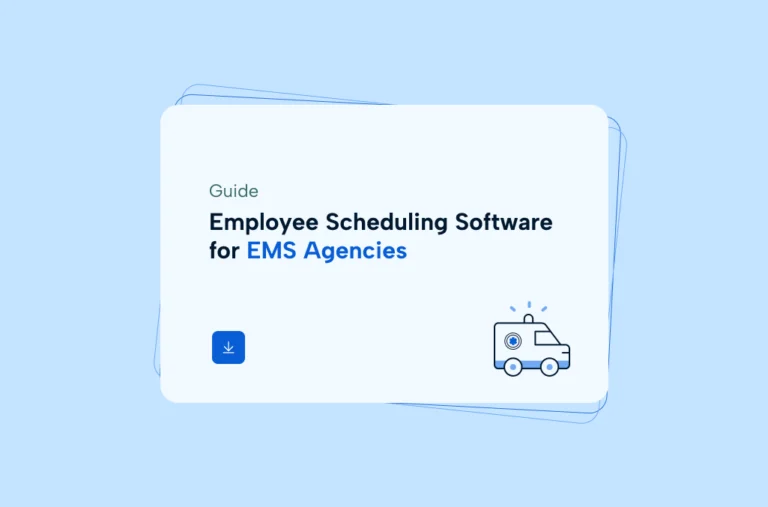 Blue background with white rectangle in the foreground, with the label "Employee Scheduling Software for EMS Agencies"