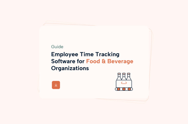 Light pink background with the title "Employee Time Tracking Software for Food and Beverage Organizations"
