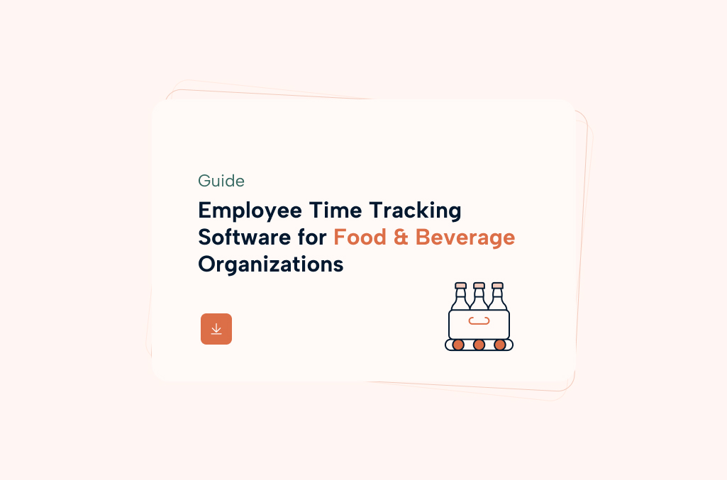 Light pink background with the title "Employee Time Tracking Software for Food and Beverage Organizations"