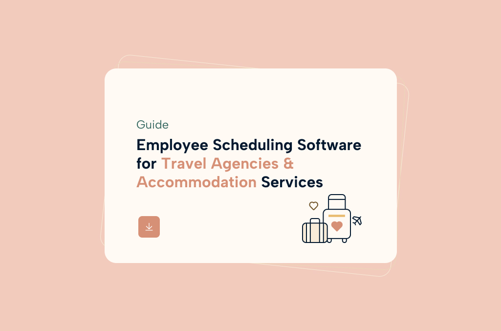 Light peach background with the title of "Employee Scheduling Software for Travel Agencies and Accommodation Services"
