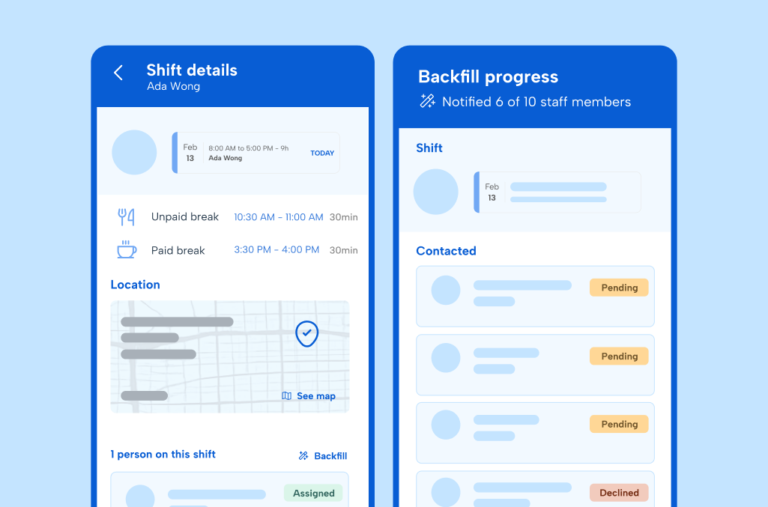 Overlay screenshots of Backfill feature from Humanity Schedule