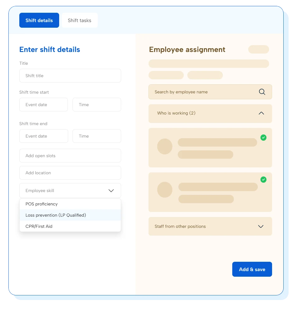 shift edit window skills drop down retail