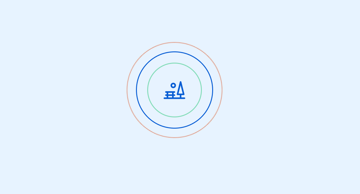 An outline icon of a park table and tree with sun, all in dark blue, on a light blue background, to represent TCP for Hospitality Self-Guided Product Tour
